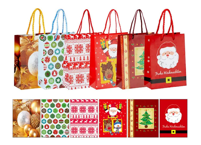 Vielfältiges 6er-Set mittelgroße Weihnachts-Geschenktüten, bunt sortiert TK Gruppe® Grosshandel 