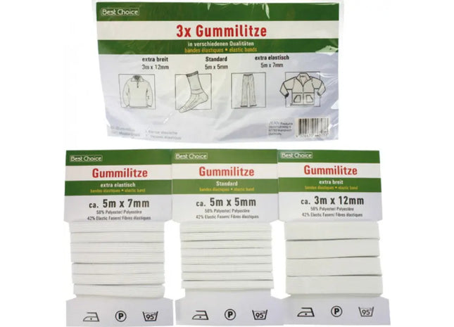 Vielseitiges Gummiband-Set, 3 Stück: 5mmx5m, 7mmx5m, 12mmx3m - Robust & Flexibel TK Gruppe® Grosshandel 