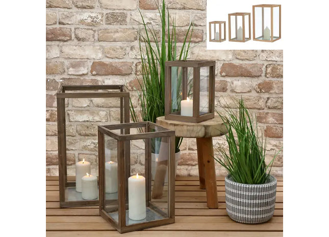 Viereckige Laternen, 3er-Set, Natur – Stilvolle und vielseitige Beleuchtung für Innen und Außen TK Gruppe® Grosshandel 