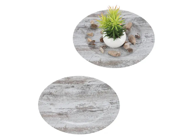 Vintage Dekoteller, Holzmaserung, Antikweiß, ca. 33cm Durchmesser, Dekorativ TK Gruppe® Grosshandel 