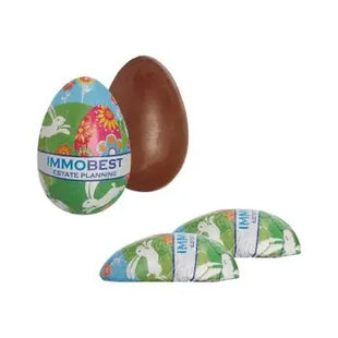 Vollgegossenes Schoko-Halbei mit individuellem Druck – Perfekt für Werbezwecke TK Gruppe® Grosshandel 