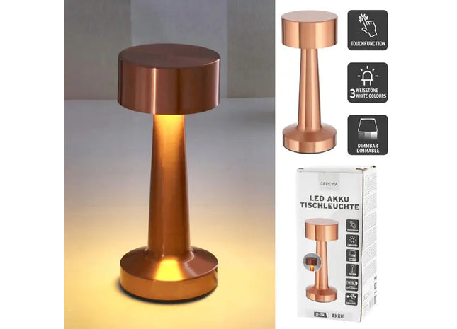 WERBUNG Moderne LED-Tischleuchte mit Touch-Steuerung - USB, Kupfer, ca. 21cm hoch TK Gruppe® Grosshandel 