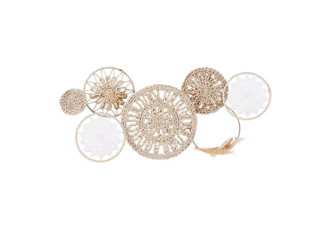 Wanddeko aus Metall und Raffia, 89 cm breit – Stilvolle Boho-Wandkunst | Natürlich, modern TK Gruppe® Grosshandel 