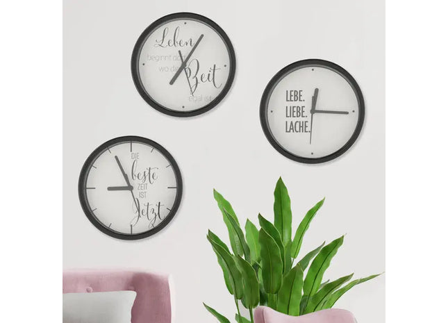 Wanduhr-Set mit Sprüchen, 3er-Set, 19 cm Durchmesser - Inspirierendes Dekor für Zuhause TK Gruppe® Grosshandel 