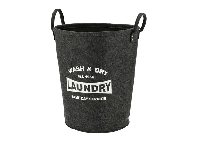 Wäschekorb Filz bedruckt Anthrazit, ca. 53cm – Stilvoller Organizer | Moderner Filz-Wäschesammler TK Gruppe® Grosshandel 
