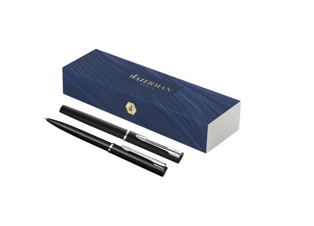 Waterman Allure Set aus Kugelschreiber und Tintenroller - Schwarz - Blaue Mine - Hochwertiges Schreibset TK Gruppe® Grosshandel 
