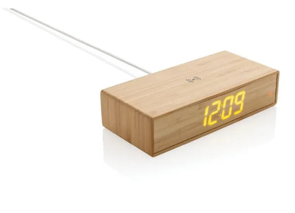 Wecker mit 5W Kabelloser Ladefunktion aus Bambus - Natürlich Braun, Modern TK Gruppe® Grosshandel 