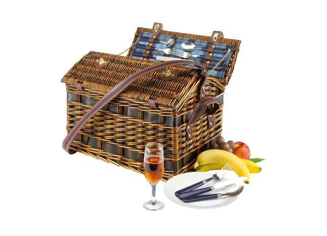 Weiden-Picknickkorb SUMMERTIME - handgeflochten, marineblau TK Gruppe® Grosshandel 