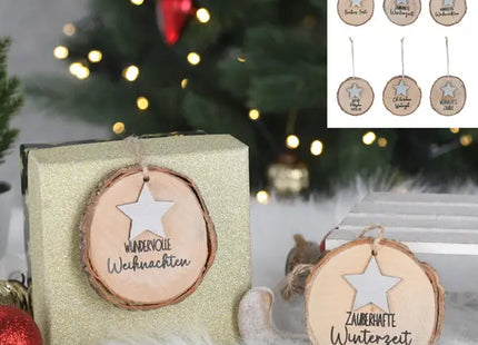 Weihnachtliche Baumscheiben zum Aufhängen, Set von 6, XMAS-Motive TK Gruppe® Grosshandel 