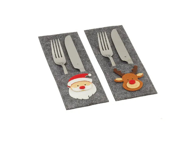 Weihnachtliche Filz-Bestecktaschen, 2er-Set, Ca. 26cm, Festliche Tischdekoration TK Gruppe® Grosshandel 