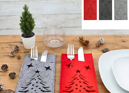 Weihnachtliche Filz-Bestecktaschen, 3er-Set - Festliche Besteckhalter TK Gruppe® Grosshandel 