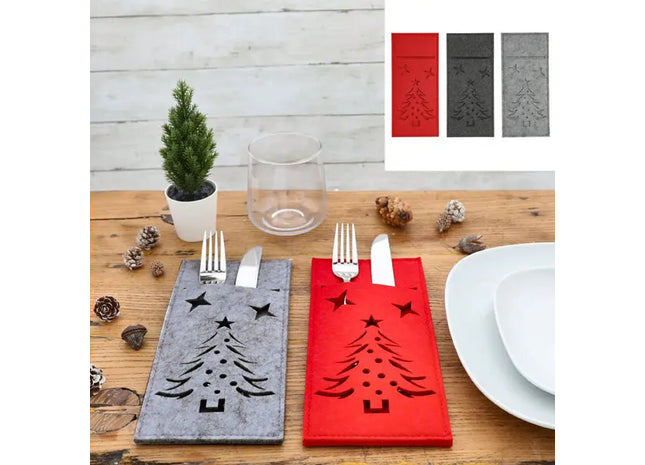 Weihnachtliche Filz-Bestecktaschen, 3er-Set - Festliche Besteckhalter TK Gruppe® Grosshandel 