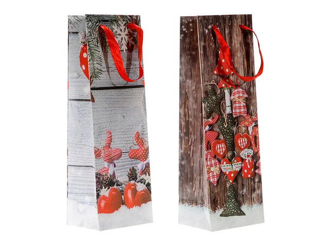 Weihnachtliche Flaschentaschen mit Herzmotiv, 2er-Set, Geschenkverpackung für Flaschen TK Gruppe® Grosshandel 
