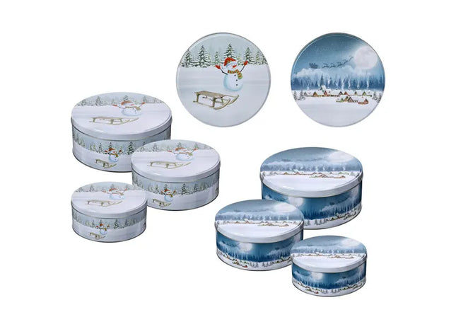 Weihnachtliche Gebäckdosen, 3er Set, rund, 2 Designs - Festliche Aufbewahrung TK Gruppe® Grosshandel 