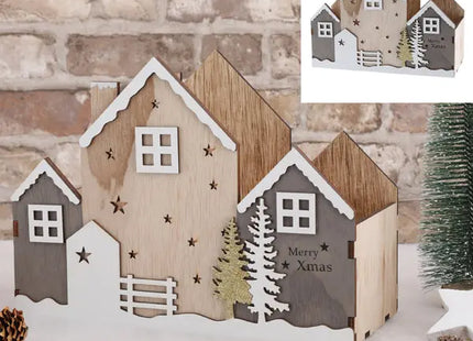 Weihnachtliche Holzkiste in Hausform, groß, 28x21x12cm - Dekorative Aufbewahrung TK Gruppe® Grosshandel 