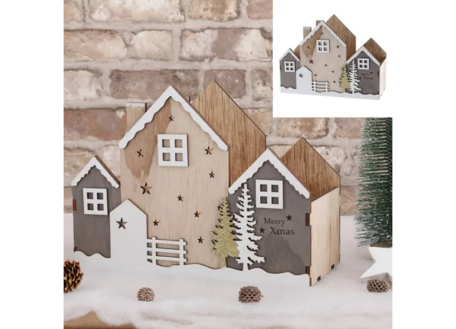 Weihnachtliche Holzkiste in Hausform, groß, 28x21x12cm - Dekorative Aufbewahrung TK Gruppe® Grosshandel 