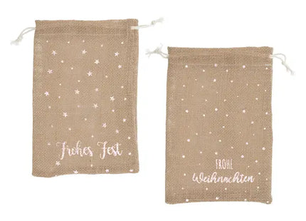Weihnachtliche Jute-Geschenkbeutel, 2er-Set, 17x24cm - Umweltfreundliche Verpackung TK Gruppe® Grosshandel 