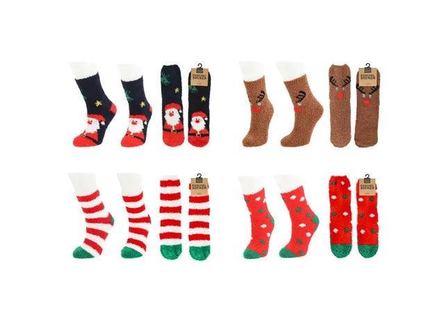 Weihnachtliche Kuschelsocken, kurz, 4er-Set - Gemütliche Festtagssocken TK Gruppe® Grosshandel 