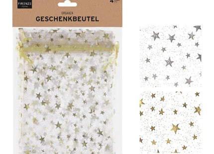 Weihnachtliche Organza Geschenkbeutel, 4er Set, 23x16 cm – Doppelpack TK Gruppe® Grosshandel 