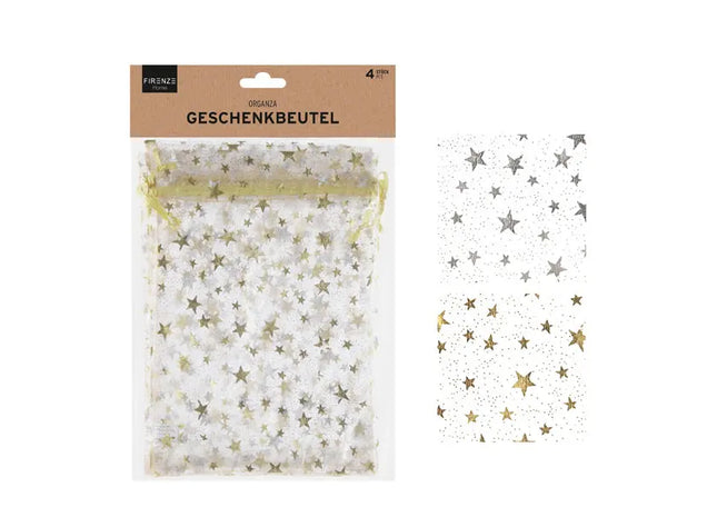 Weihnachtliche Organza Geschenkbeutel, 4er Set, 23x16 cm – Doppelpack TK Gruppe® Grosshandel 