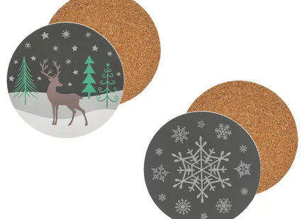 Weihnachtliche Runde Korkuntersetzer, 9,5cm Durchmesser, 2er-Set TK Gruppe® Grosshandel 