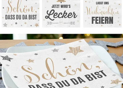 Weihnachtliche Servietten, 3 Designs, 20er Pack – Festliche Stimmung TK Gruppe® Grosshandel 