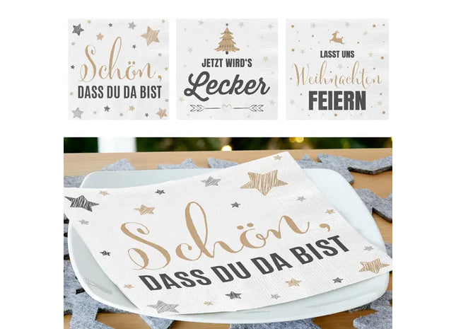 Weihnachtliche Servietten, 3 Designs, 20er Pack – Festliche Stimmung TK Gruppe® Grosshandel 