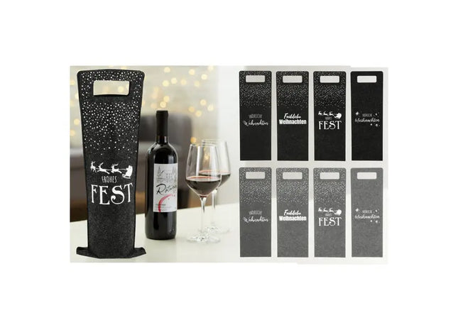 Weihnachtliche Weinflaschentaschen aus Filz - Set aus 8 Festlichen Hüllen TK Gruppe® Grosshandel 