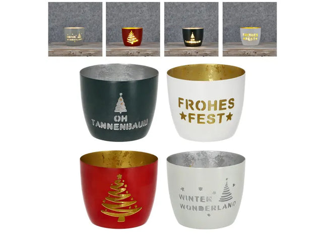 Weihnachtliche Windlichter-Set, 4 Stück, ca. 10x9 cm - Festliche Beleuchtungsdekoration TK Gruppe® Grosshandel 