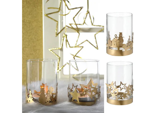 Weihnachtliche Windlichter, 2er-Set, Höhe ca. 12cm - Stimmungsvolle Beleuchtung TK Gruppe® Grosshandel 