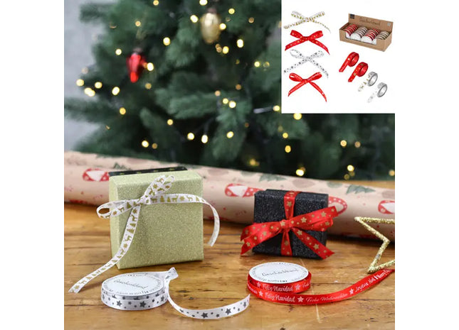 Weihnachtliches Geschenkband-Set, 4 Designs, 1cm x 5m - Perfekt für Festtagsverpackungen TK Gruppe® Grosshandel 