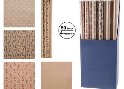 Weihnachtliches Natur-Geschenkpapier, 70x200cm, 4 Rollen - Festliche Verpackung TK Gruppe® Grosshandel 