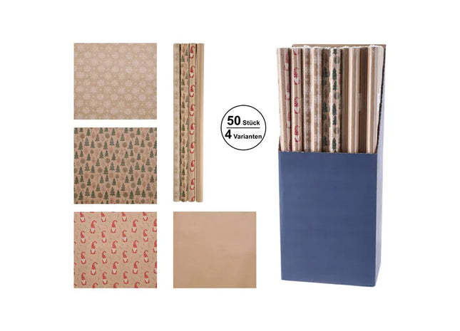 Weihnachtliches Natur-Geschenkpapier, 70x200cm, 4 Rollen - Festliche Verpackung TK Gruppe® Grosshandel 