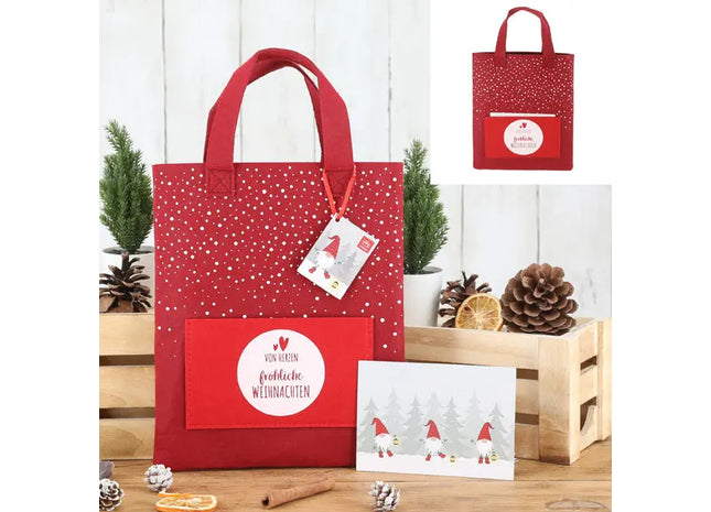 Weihnachts-Filztasche mit Grußkarte - 22x26cm, Wiederverwendbare Geschenkverpackung TK Gruppe® Grosshandel 