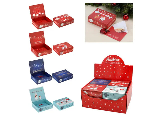 Weihnachts Geldgeschenk Musikbox – Festliche Geldverpackung, 4er Set, ca. 11x9cm, Einzigartiges Geschenk TK Gruppe® Grosshandel 