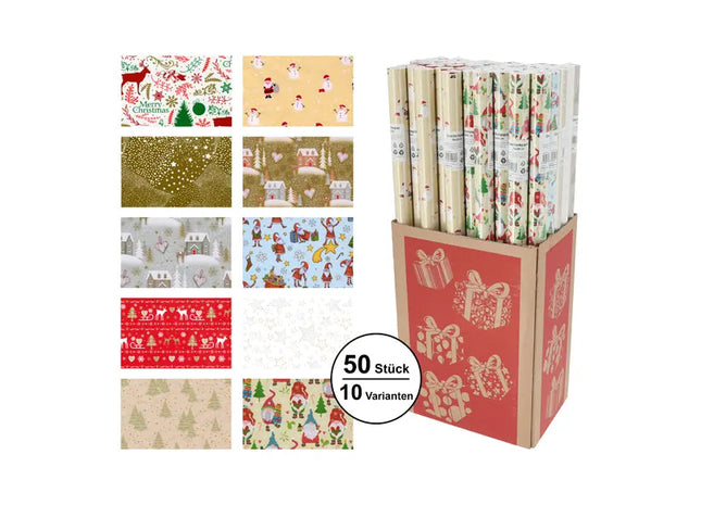 Weihnachts-Geschenkpapier, 70x200cm, 10 Rollen Sortiert TK Gruppe® Grosshandel 