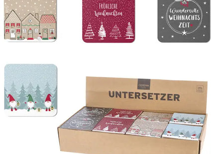 Weihnachts-Korkuntersetzer, ca. 9,5x9,5cm, 4er Set - Festliche Tischdekoration TK Gruppe® Grosshandel 