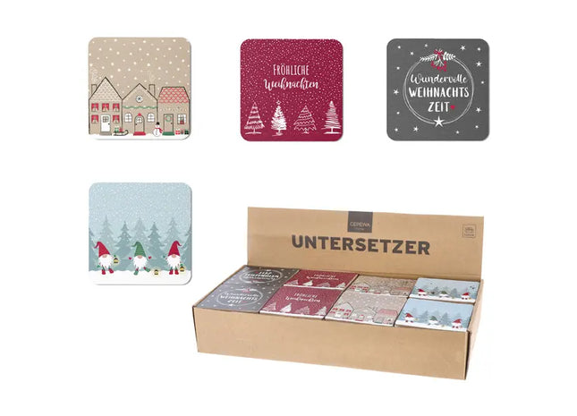 Weihnachts-Korkuntersetzer, ca. 9,5x9,5cm, 4er Set - Festliche Tischdekoration TK Gruppe® Grosshandel 