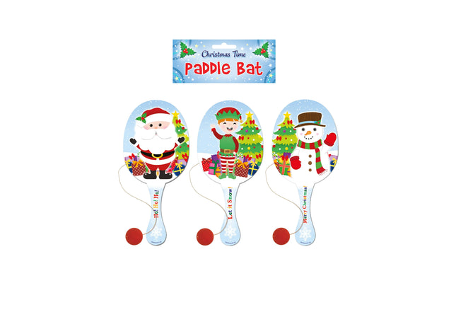 Weihnachts-Paddelschläger- und Ball-Set aus Holz, 22 cm – 3 verschiedene Designs TK Gruppe® Grosshandel 