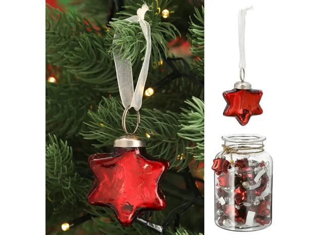 Weihnachtsbaum-Dekoration Stern, Rot, Ca. 7cmH - Festlicher Baumschmuck für Feiertagsstimmung TK Gruppe® Grosshandel 