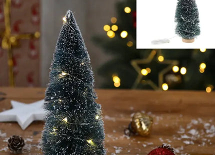 Weihnachtsbaum mit LED-Beleuchtung, Holzfuß und Schneeeffekt, Grün, 20cm Hoch TK Gruppe® Grosshandel 