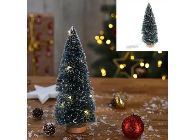 Weihnachtsbaum mit LED-Beleuchtung, Holzfuß und Schneeeffekt, Grün, 20cm Hoch TK Gruppe® Grosshandel 