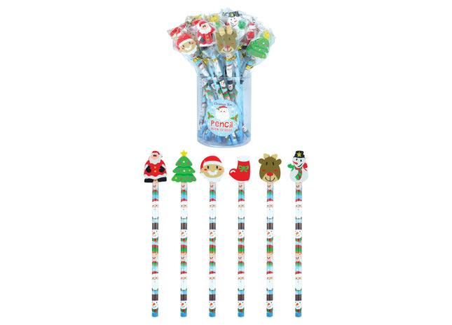Weihnachtsbleistifte Mit Radiergummi, 6 Verschiedene Designs - Festliche Schreibwaren TK Gruppe® Grosshandel 