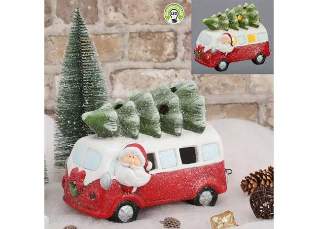 Weihnachtsbus mit LED-Licht und Baum, ca. 21cm - Festliche beleuchtete Deko TK Gruppe® Grosshandel 