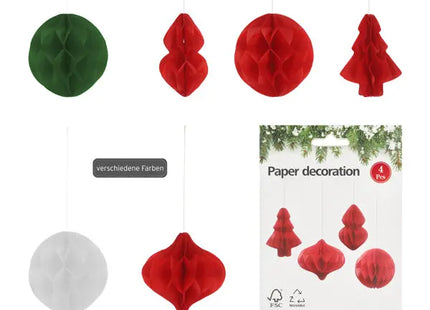 Weihnachtsdeko Honeycomb Anhänger, 3 Designs, 4er Set, ca. 8cm Höhe - Festliche Hängedeko TK Gruppe® Grosshandel 