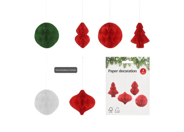 Weihnachtsdeko Honeycomb Anhänger, 3 Designs, 4er Set, ca. 8cm Höhe - Festliche Hängedeko TK Gruppe® Grosshandel 