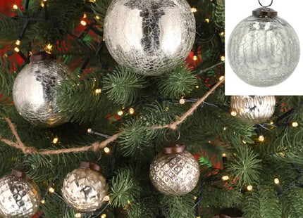 Weihnachtskugel Crackle-Effekt, silber, groß, ca. 10cm Durchmesser – Edler Christbaumschmuck TK Gruppe® Grosshandel 