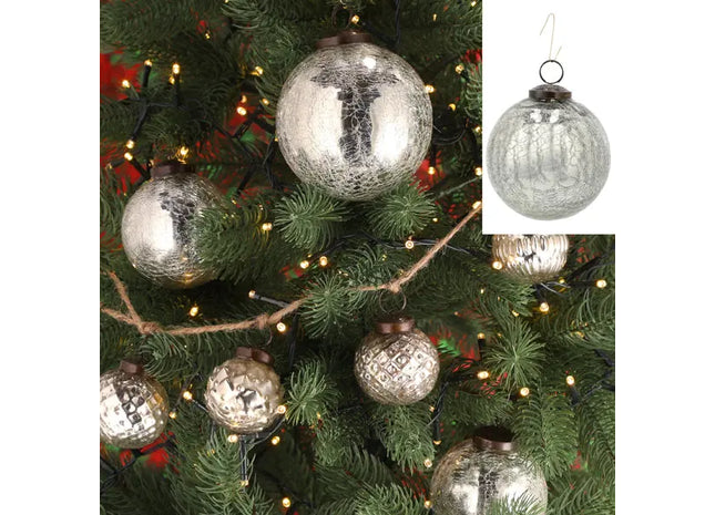 Weihnachtskugel Crackle-Effekt, silber, groß, ca. 10cm Durchmesser – Edler Christbaumschmuck TK Gruppe® Grosshandel 