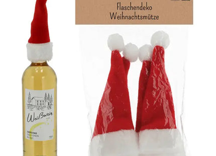 Weihnachtsmützen als Flaschendeko, 4er-Set, Festlicher Flaschenschmuck TK Gruppe® Grosshandel 