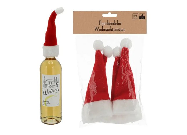 Weihnachtsmützen als Flaschendeko, 4er-Set, Festlicher Flaschenschmuck TK Gruppe® Grosshandel 